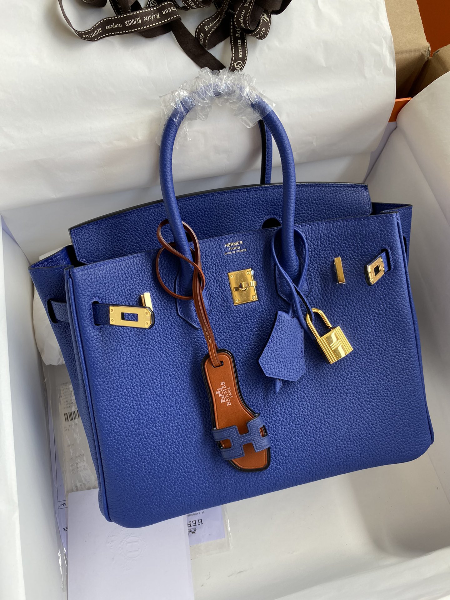 Hermes Birkin 25CM Togo Leather Handbag Blue